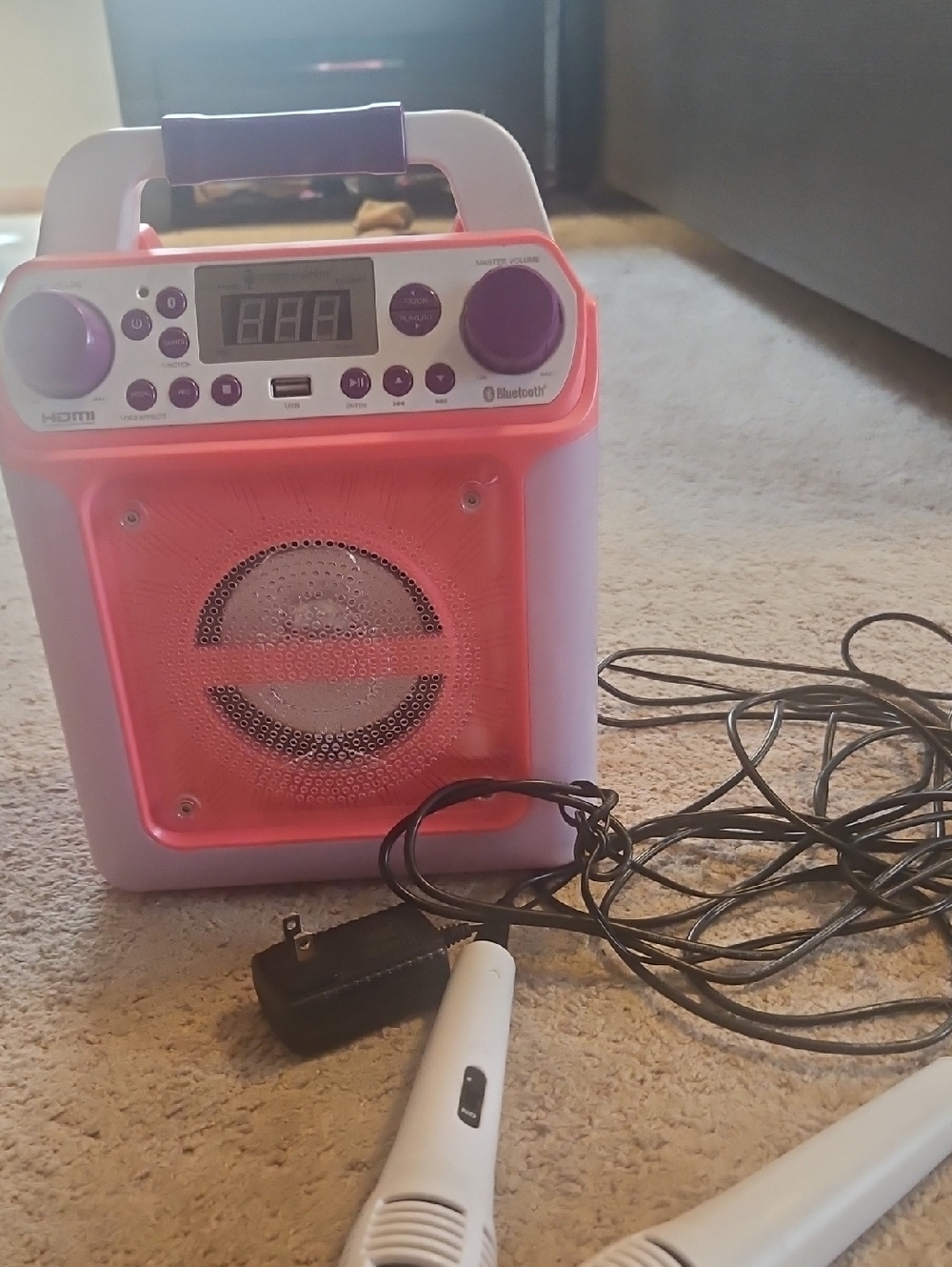 Portable Bluetooth Speaker Karaoke Machine With Two Microphones --Pink